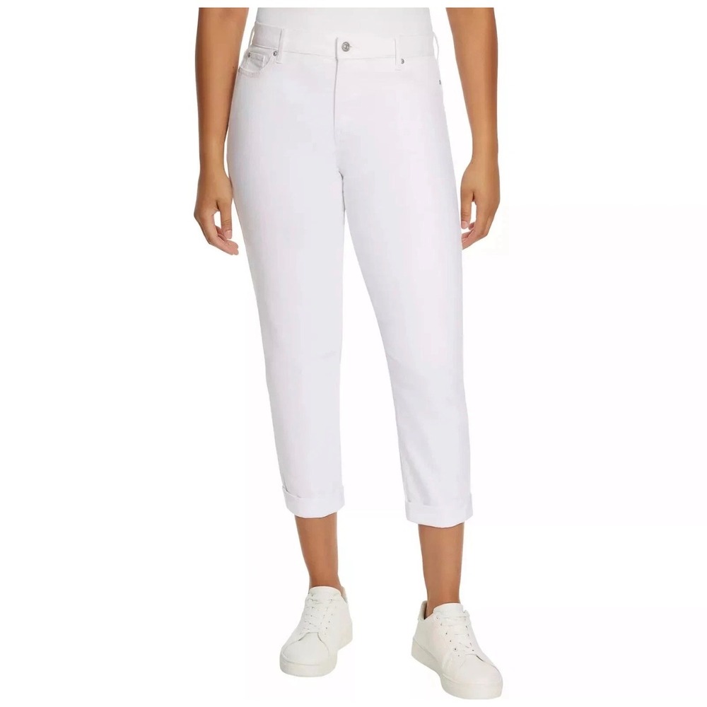 Gloria Vanderbilt White Cuffed Boyfriend Jeans Womens 6 Mid Rise Stretch Denim